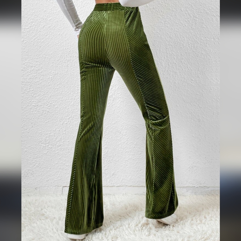 NWOT SHEIN Olive Green Ribbed Velvet Flared Bell Bottom Pants